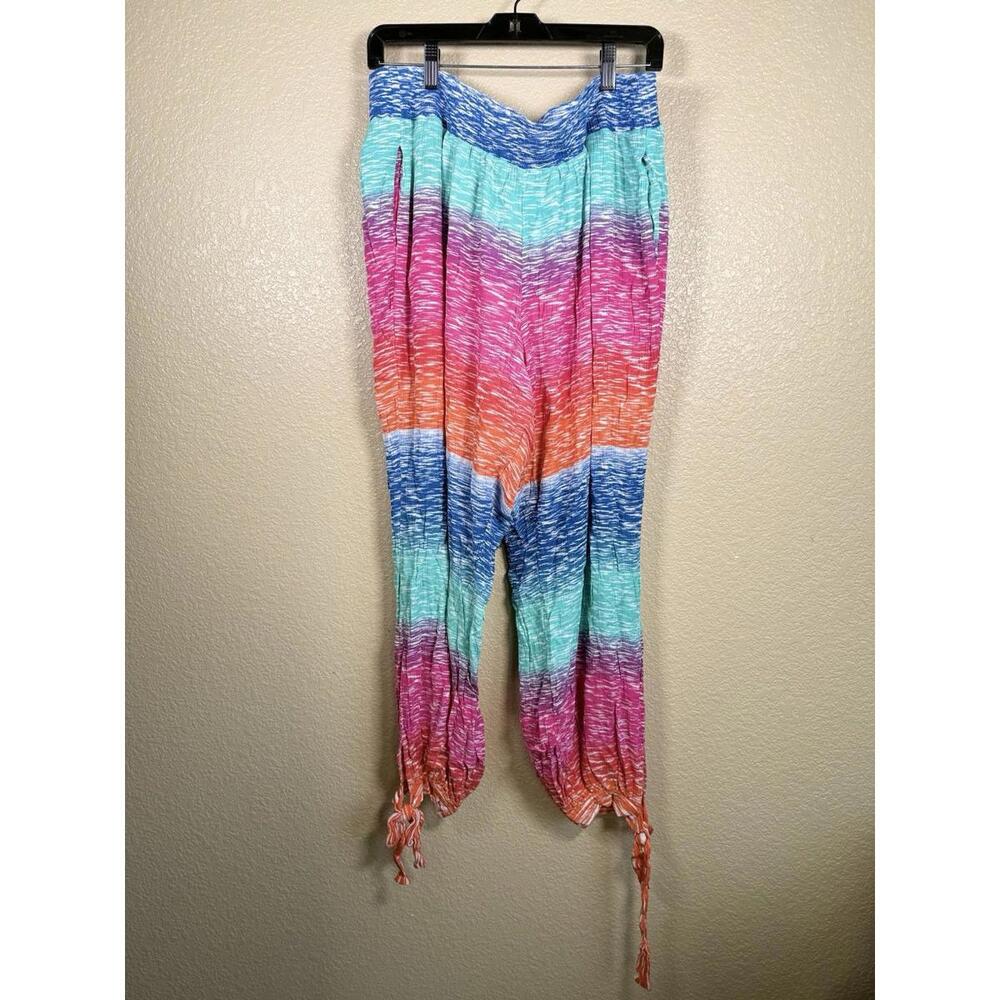 Ashley Stewart Pull On Pants Size 18/20 Hippie Boho Multicolor Elastic Waist